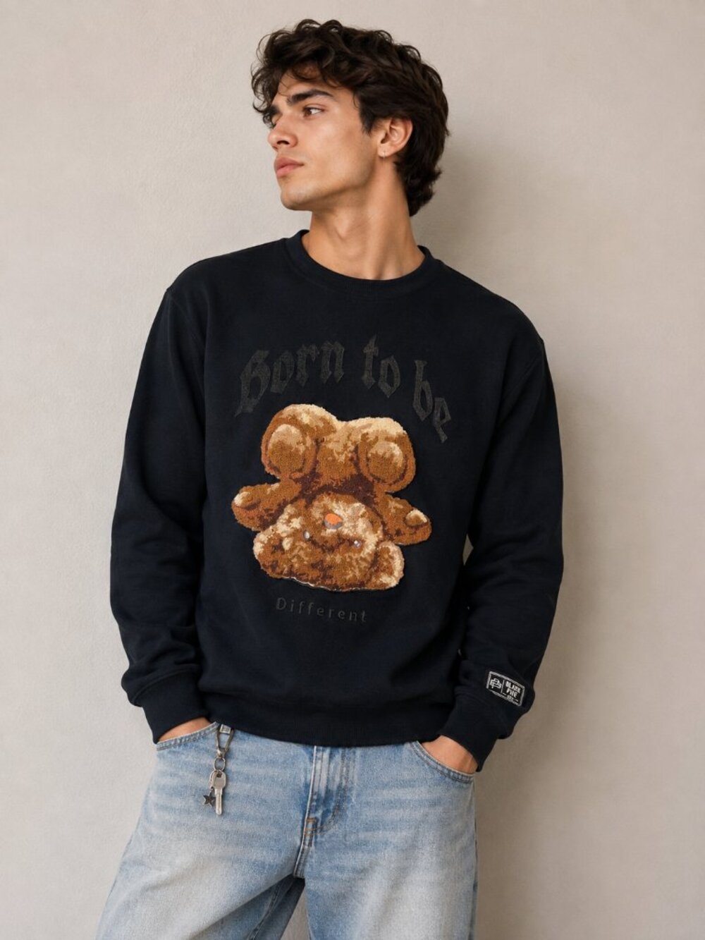 Black Pike Born to Be Different Teddy Bear Graphic Sweatshirt Size S